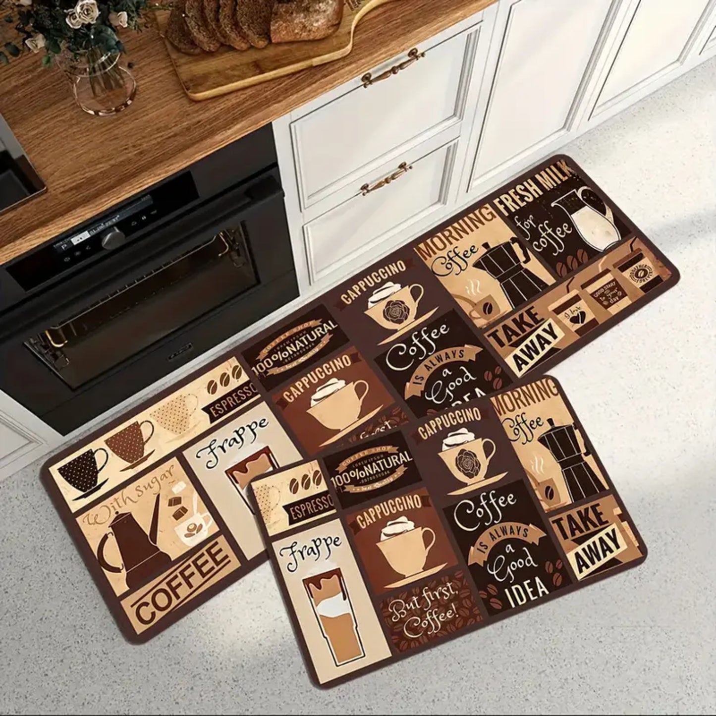 2 pcs Non-slip Durable Anti-fatigue Customized Print Universal Washable Area Floor Rugs Carpet Sets Kitchen Mat